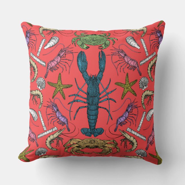 Coussin crustacés de cornwall damask pop rouge (Recto)