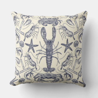 Coussin crustacés de cornwall damassé perle bleue
