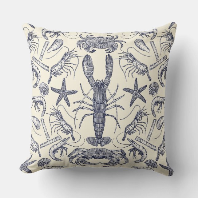 Coussin crustacés de cornwall damassé perle bleue (Recto)
