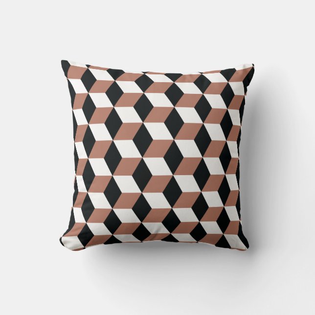 Coussin Cubes 3D noir et blanc en cuivre Motif (Recto)