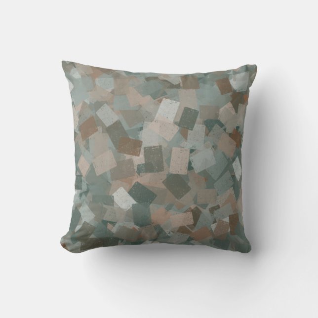 Coussin Cubisme Abstrait Motif Vert Rose Brun (Recto)