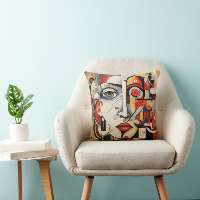 Coussin Cubisme Femme Art Abstrait (Chaise)