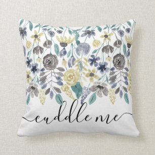 Coussin Cuddle Me Moderne Gris Jaune Aquarelle Florale