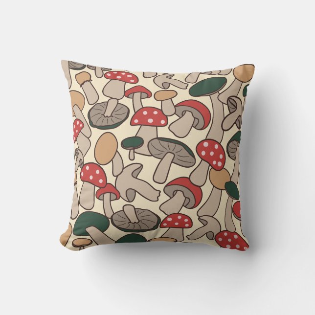 Coussin Cueillette Rétro de Champignons de la Forêt (Recto)
