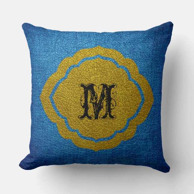 Coussin Cuir bleu jaune (Recto)