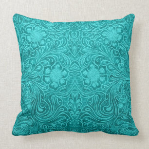 Coussin Cuir bleu turquoise en daim look Floral Design