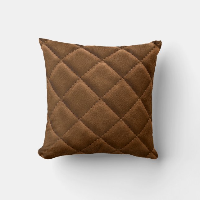 Coussin Cuir Brown, dessin motif rhombus (Recto)