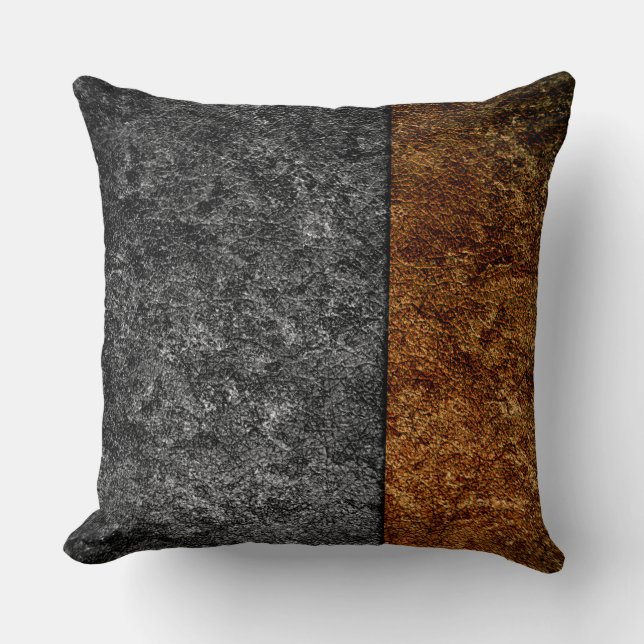 Coussin Cuir Brown et gris (Recto)