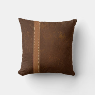 Coussin Cuir Brown rocailleux et courroie de peau crue de