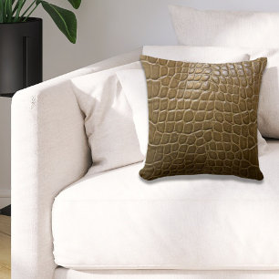 Coussin cuir brun beige sauvage de crocodile d'alligator