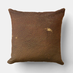 Coussin Cuir Brun Faux Rustique
