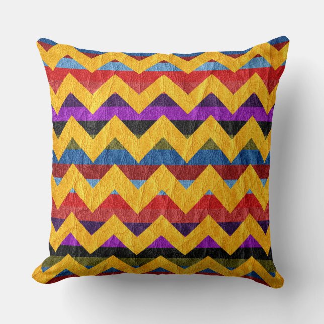 Coussin Cuir Chevron jaune moderne (Recto)