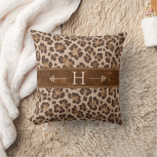 Coussin Cuir de léopard rustique vintage Impression d'anim