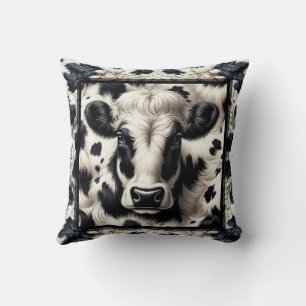 Coussin Cuir de vache noir et blanc aspect fourrure