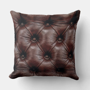 Coussin Cuir Faux Brun & Boutons (Pas de vrais boutons)