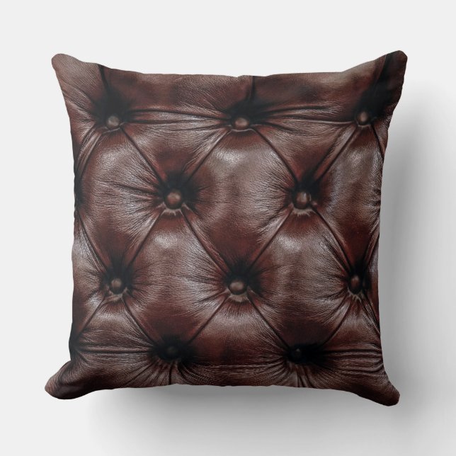 Coussin Cuir Faux Brun & Boutons (Pas de vrais boutons) (Recto)