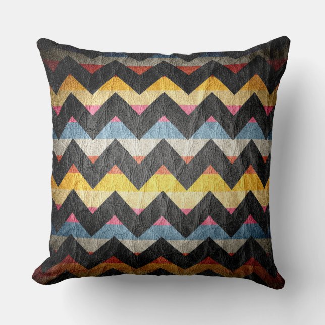 Coussin Cuir moderne noir Chevron (Recto)