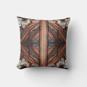 Coussin Cuir multicolore et dentelle élégante rustique