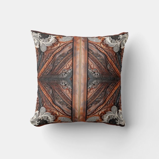 Coussin Cuir multicolore et dentelle élégante rustique (Recto)