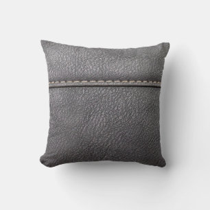 Coussin Cuir noir cousu avec couture blanche