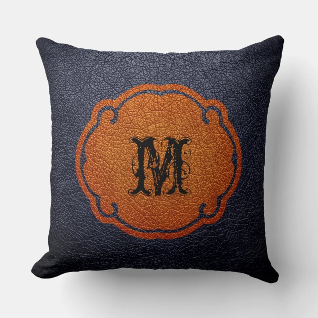 Coussin Cuir Noir Marron (Recto)