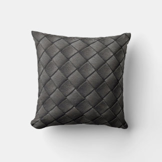 Coussin Cuir noir tressé : Texture Vintage