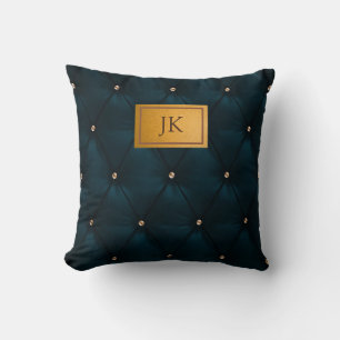 Coussin Cuir vert élégant, Diamants, Monogramme