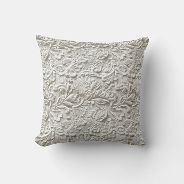 Coussin Cuir vintage blanc sculpté (Recto)