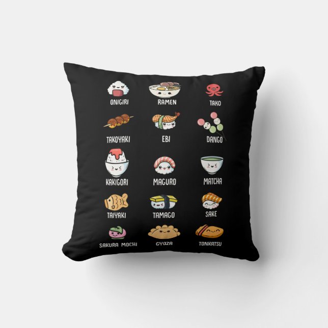 Coussin Cuisine asiatique Cuisine Kawaii Rice Sushi Poisso (Recto)