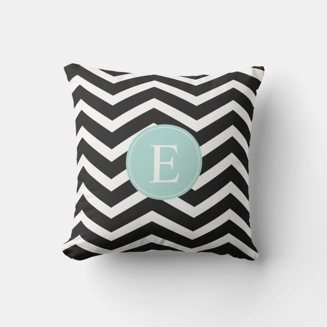 Coussin Cuisine blanche noire Turquoise Chevron Custom (Recto)