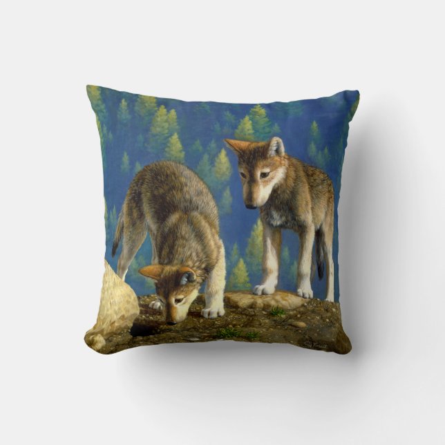 Coussin Cuisine Curieux Pups De Loup Gris (Recto)