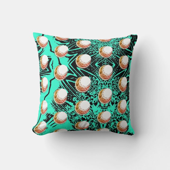 Coussin Cuisine Futuriste Turquoise & Crescents Orange (Recto)
