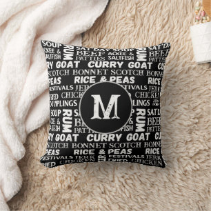 Coussin Cuisine Jamaïcaine Chef Caraïbes Monogramme Noir