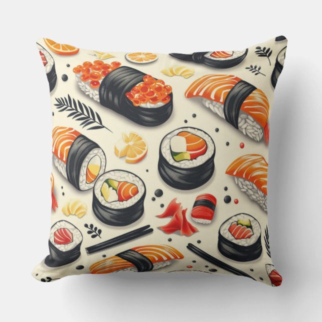 Coussin Cuisine japonaise, petits pains, sushi, sushi stic (Recto)