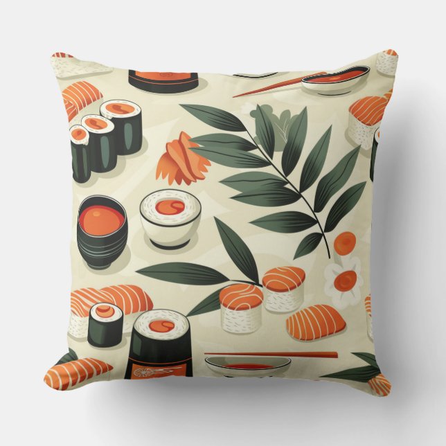 Coussin Cuisine japonaise, petits pains, sushi, sushi stic (Recto)