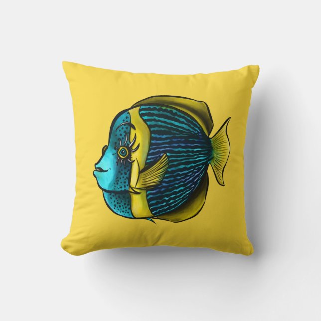 Coussin Cuisine Poisson Bleu Jaune Enfants (Recto)