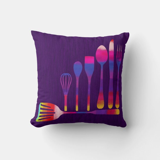 Coussin Cuisine Rétro Fond Violet (Recto)