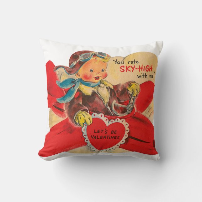 Coussin Cuisine rétro gamin d'avion vintage Valentine (Recto)