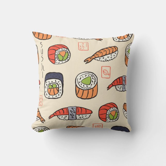 Coussin Cuisine sushi, design motif sans soudure. (Recto)