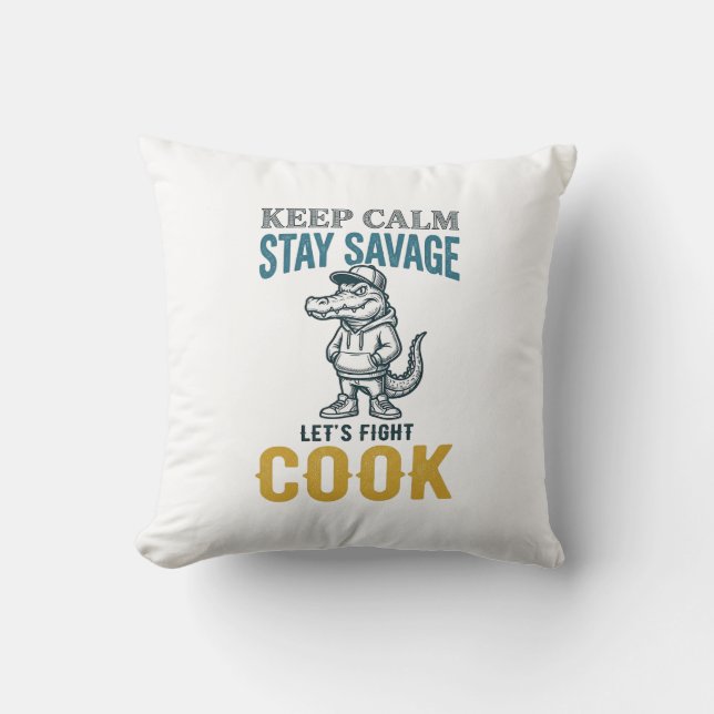 Coussin Cuisinier Sauvage Alligator Gravure Vintage Graphi (Recto)