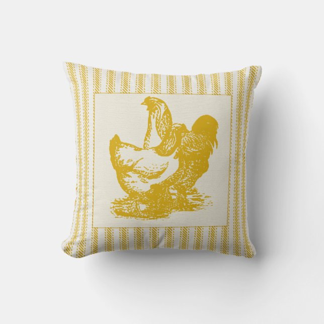 Coussin Cuisson d'or avec coq et poulet (Recto)