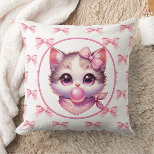 Coussin Cuite Coquette Chat Rose Bow Bandanna Bubble Gum