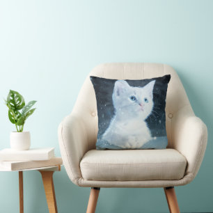 Coussin Cuite Kitten blanc avec de beaux yeux bleus