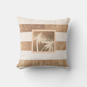 Coussin Cuivre & Crème Palmiers Tropicaux Moderne Chic