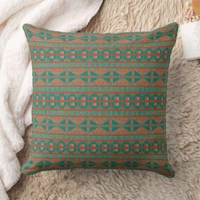 Coussin Cuivre du sud-ouest Turquoise Motif géométrique 20 (Couverture)
