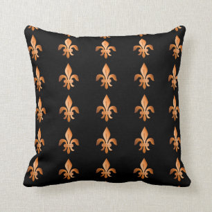Coussin Cuivre Fleur-De-lis sur le noir