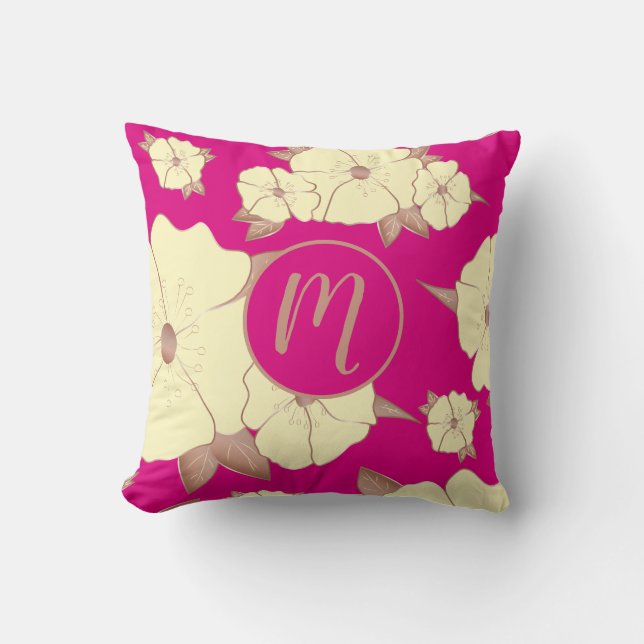 Coussin Cuivre floral Pastel jaune sur Fuchsia arrière - p (Recto)