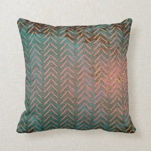 Coussin Cuivre rustique et Teal Chevron de marbre