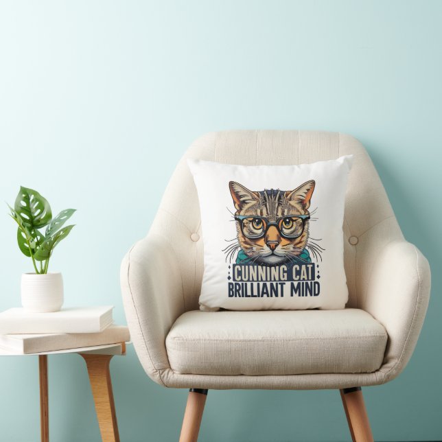Coussin Cunning Cat Brilliant Mind chat avec lunettes (Chaise)