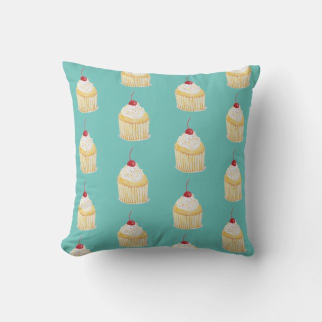 Coussin Cupcake Arc-en-ciel arrosées Lancer l'oreiller (Recto)